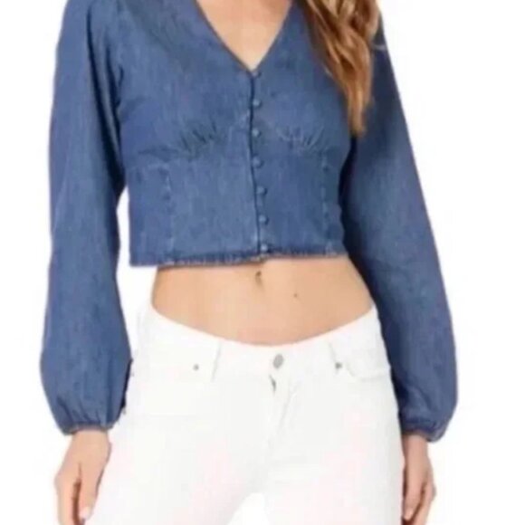 Levi’s Y2K Denim Prairie‎ Corset Blouse Puff Sleeve Button-Up – Size Medium - Picture 1 of 5